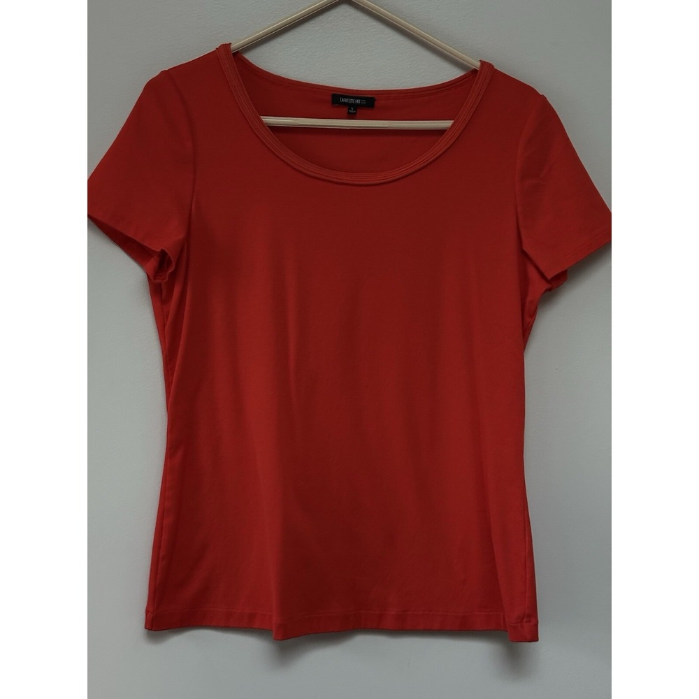 Lafayette 148 Womens Large Orange Cotton Elastane Short Sleeve Modern T Shirt